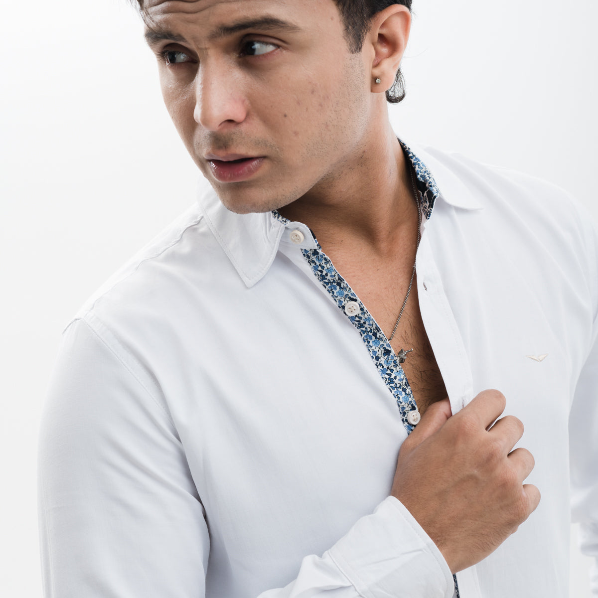 Solid White Decorated Informal Shirt