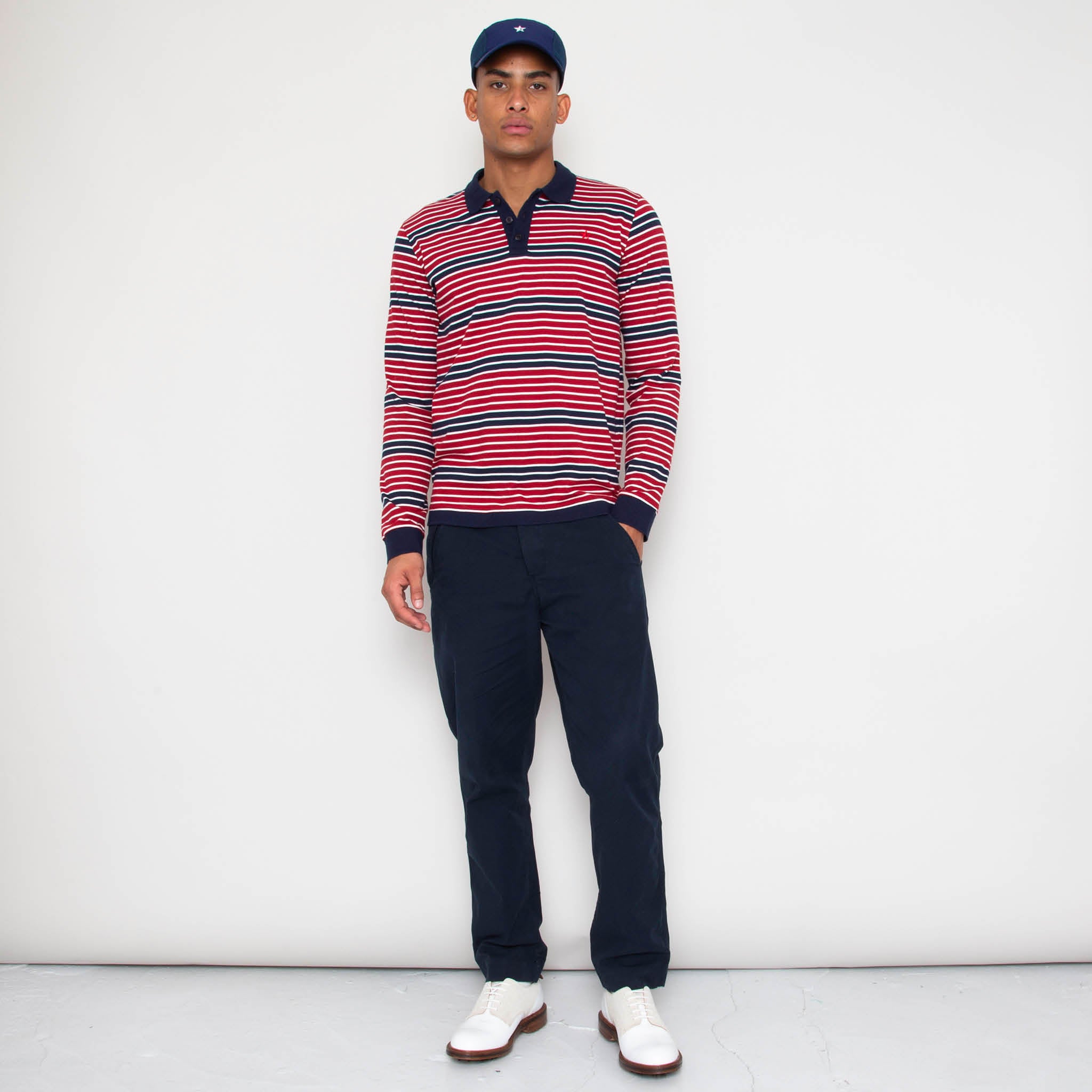 Sounder Golf Monterey LS Polo - Deep Red/Deep Navy | Shop Now