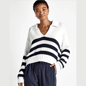 Splendid Navy Stripe Polo Sweater