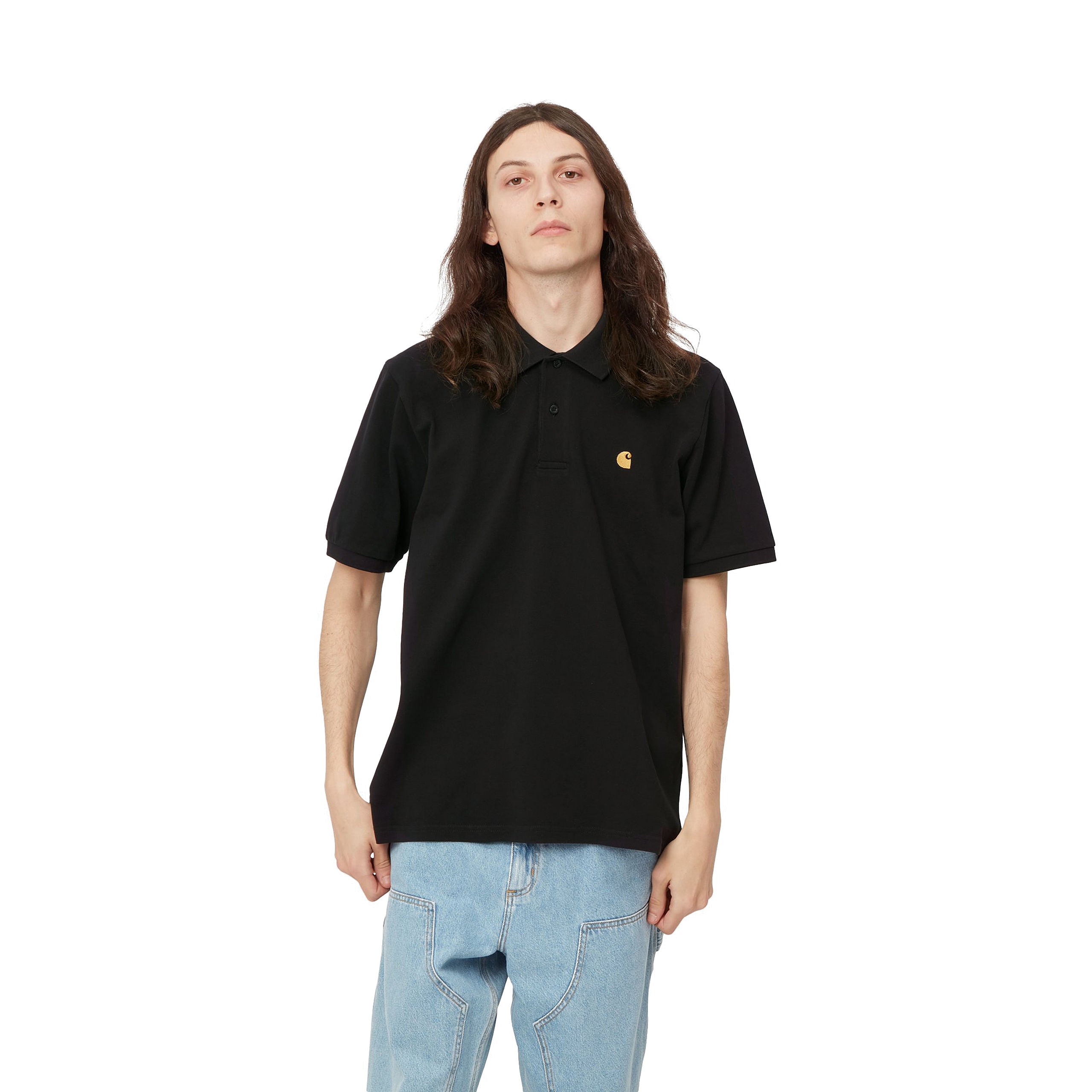 S/S Chase Pique Polo in Black and Gold