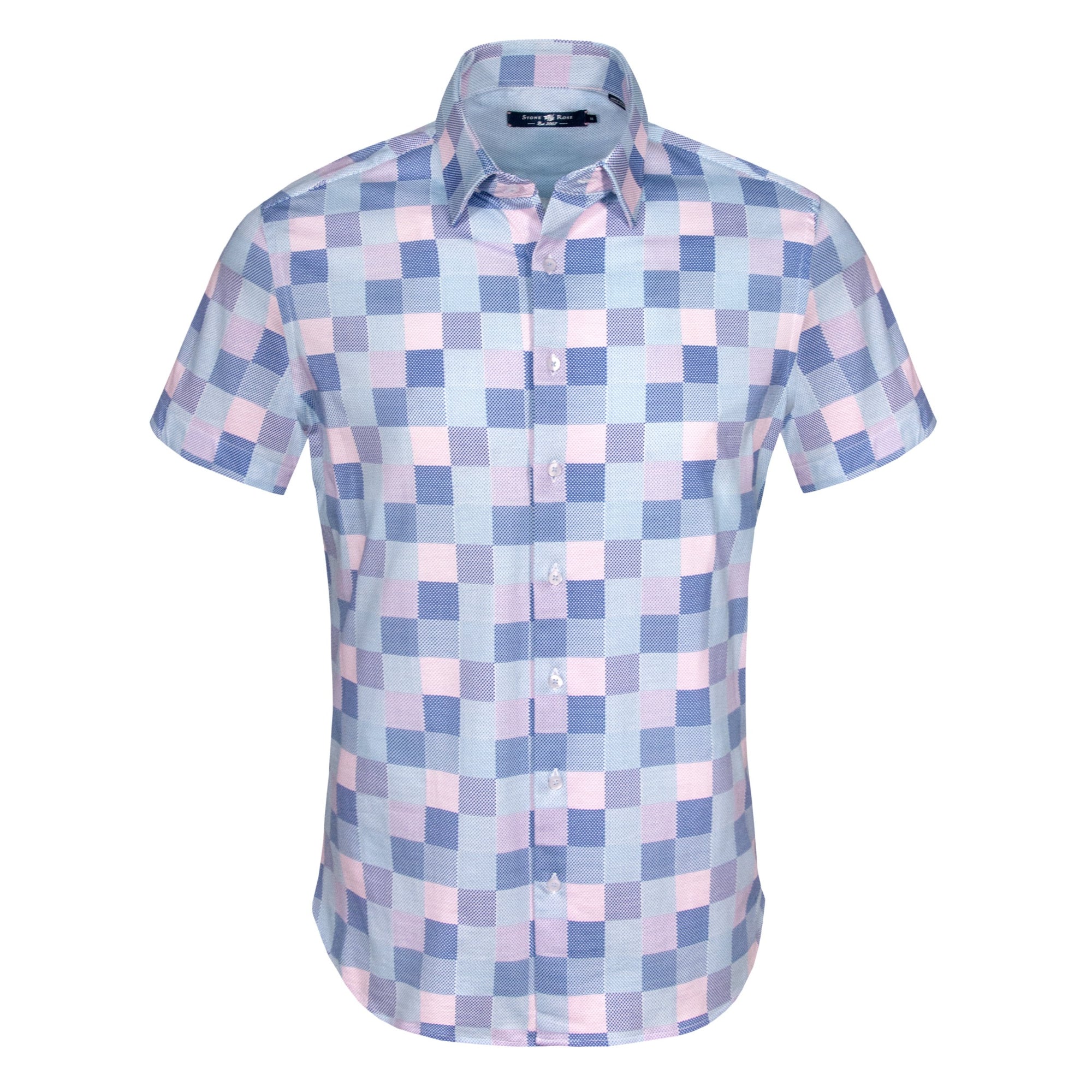 Stone Rose Men's Check Print Short Sleeve Knit Shirt - Pink - Best Price