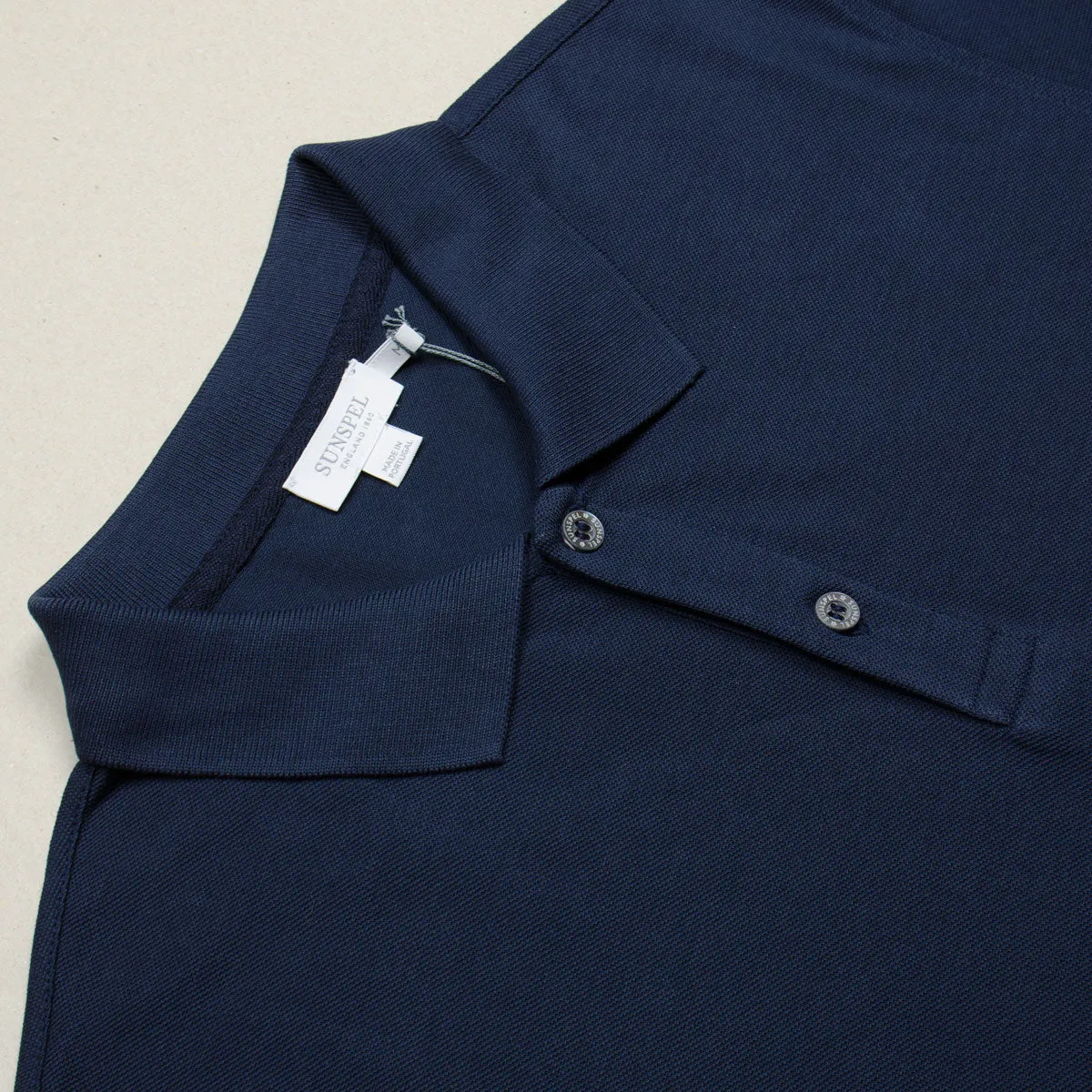 Sunspel Short Sleeve Piqué Polo Shirt Navy - Shop Now