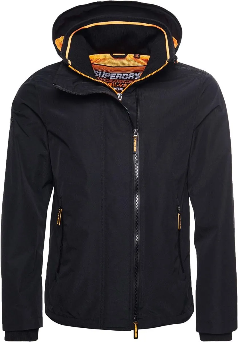 Superdry Black Hooded Tech Windcheater Pop Zip Jacket