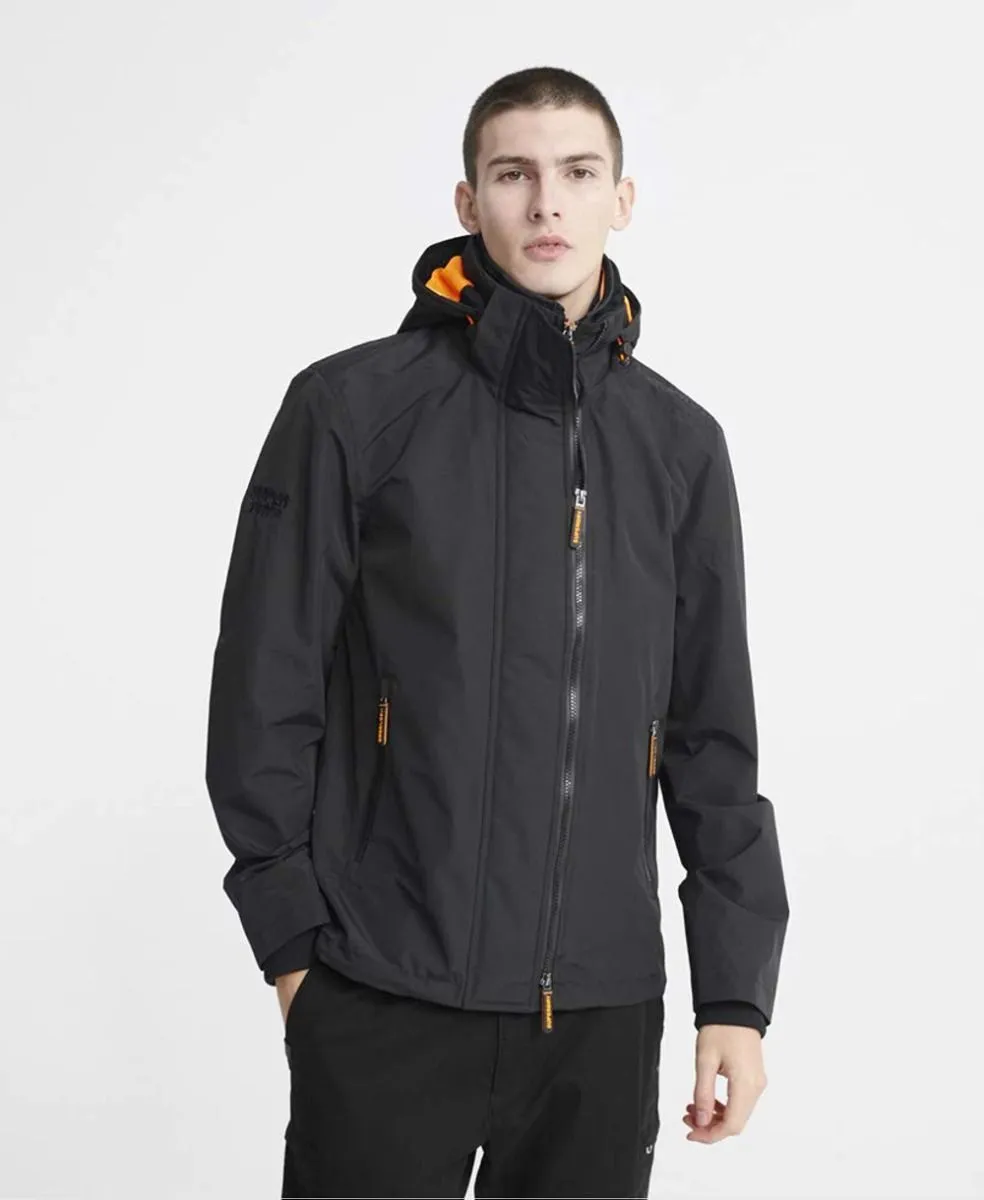 Superdry Black Hooded Tech Windcheater Pop Zip Jacket