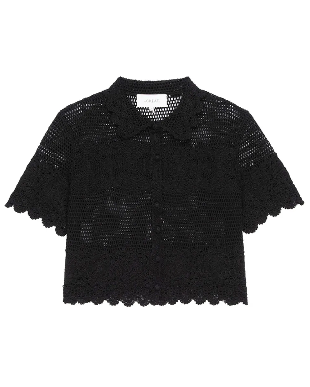 Black Crochet Polo Shirt