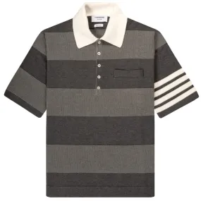 Thom Browne Grey Cotton Polo with Jacquard Stripe