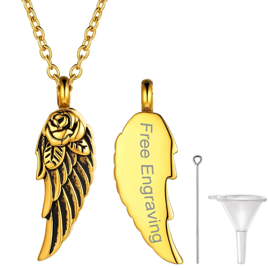 U7 Angel Wing Cremation Urn Necklace - Engraved - Ashes - Google SEO