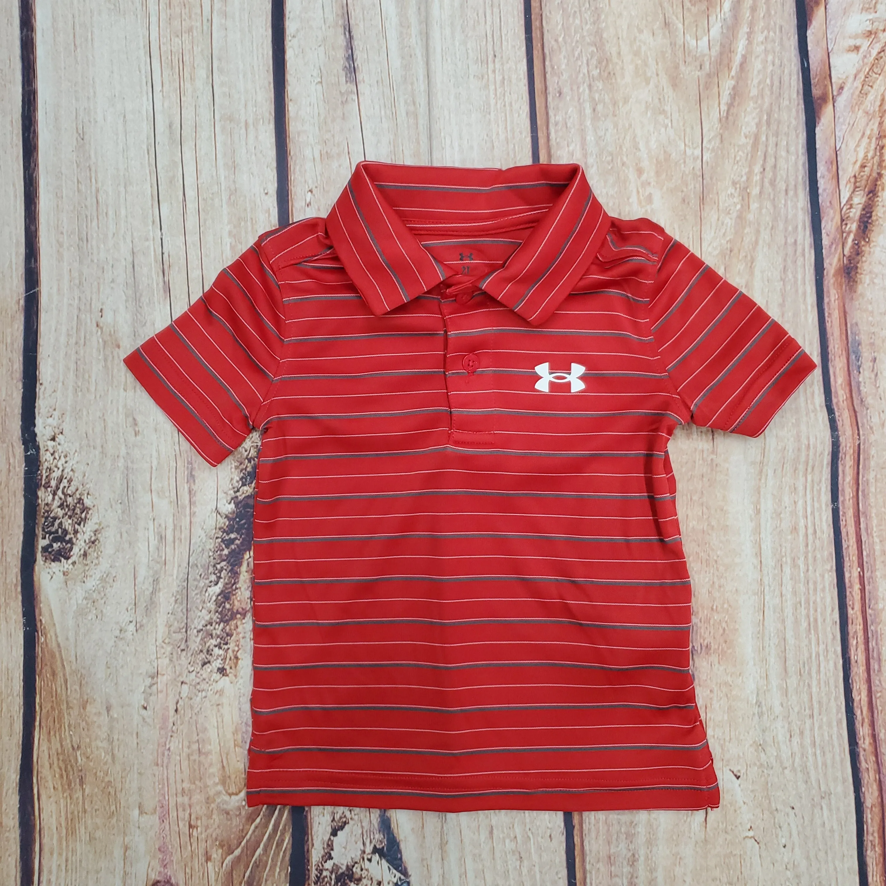 UA Match Play Red Stripe Short Sleeve Polo