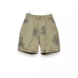 Universal Works olive flower print pleated track short P28026