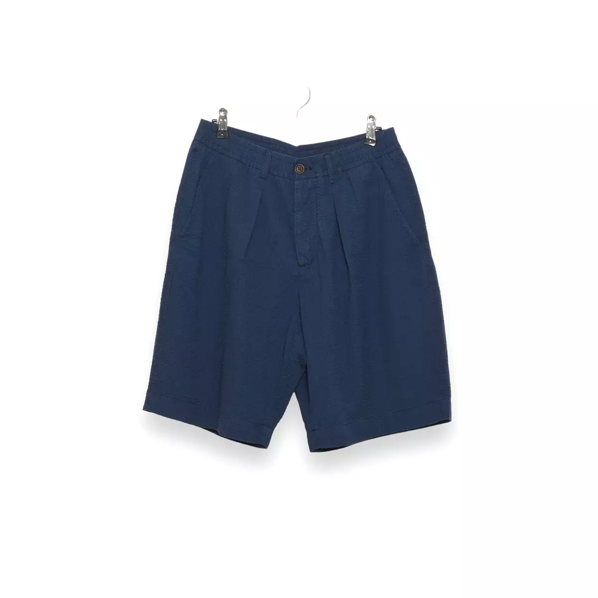 Universal Works Pleated Track Short cotton seersucker navy blue - 28907