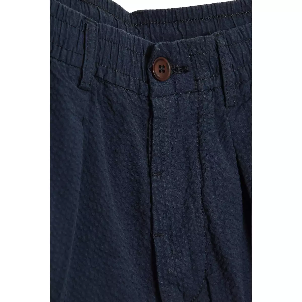 Universal Works Pleated Track Short cotton seersucker navy blue - 28907