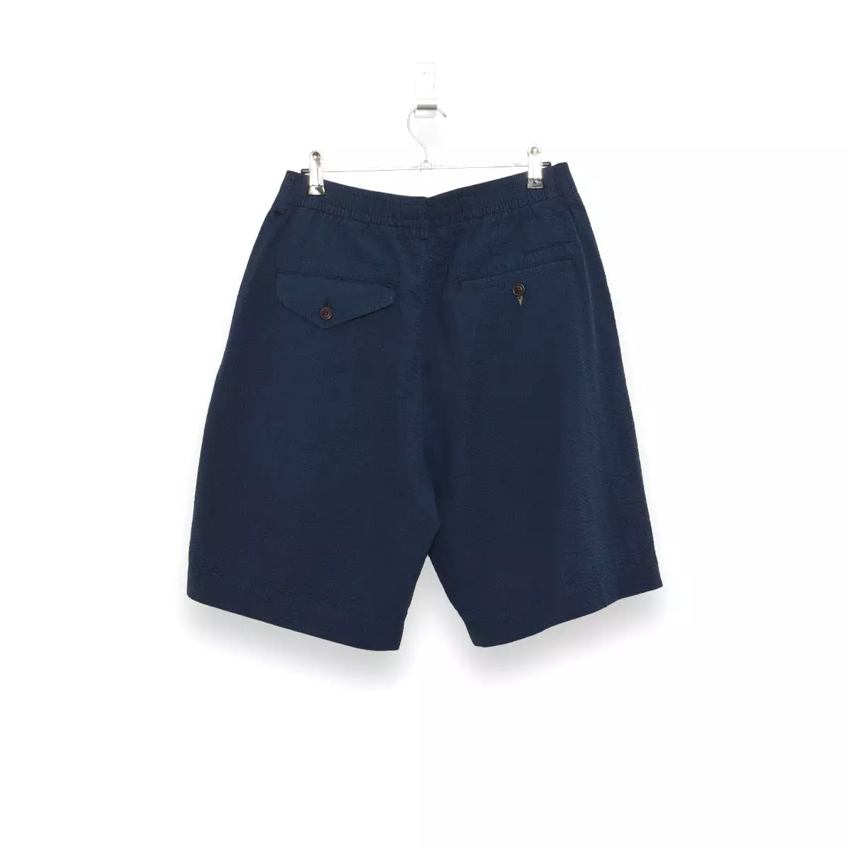 Universal Works Pleated Track Short cotton seersucker navy blue - 28907