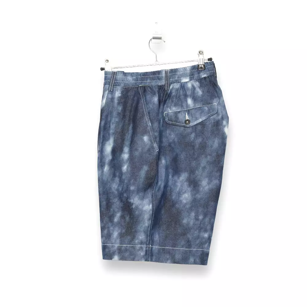 Universal Works Pleated Track Shorts in cloud denim, style number 28156