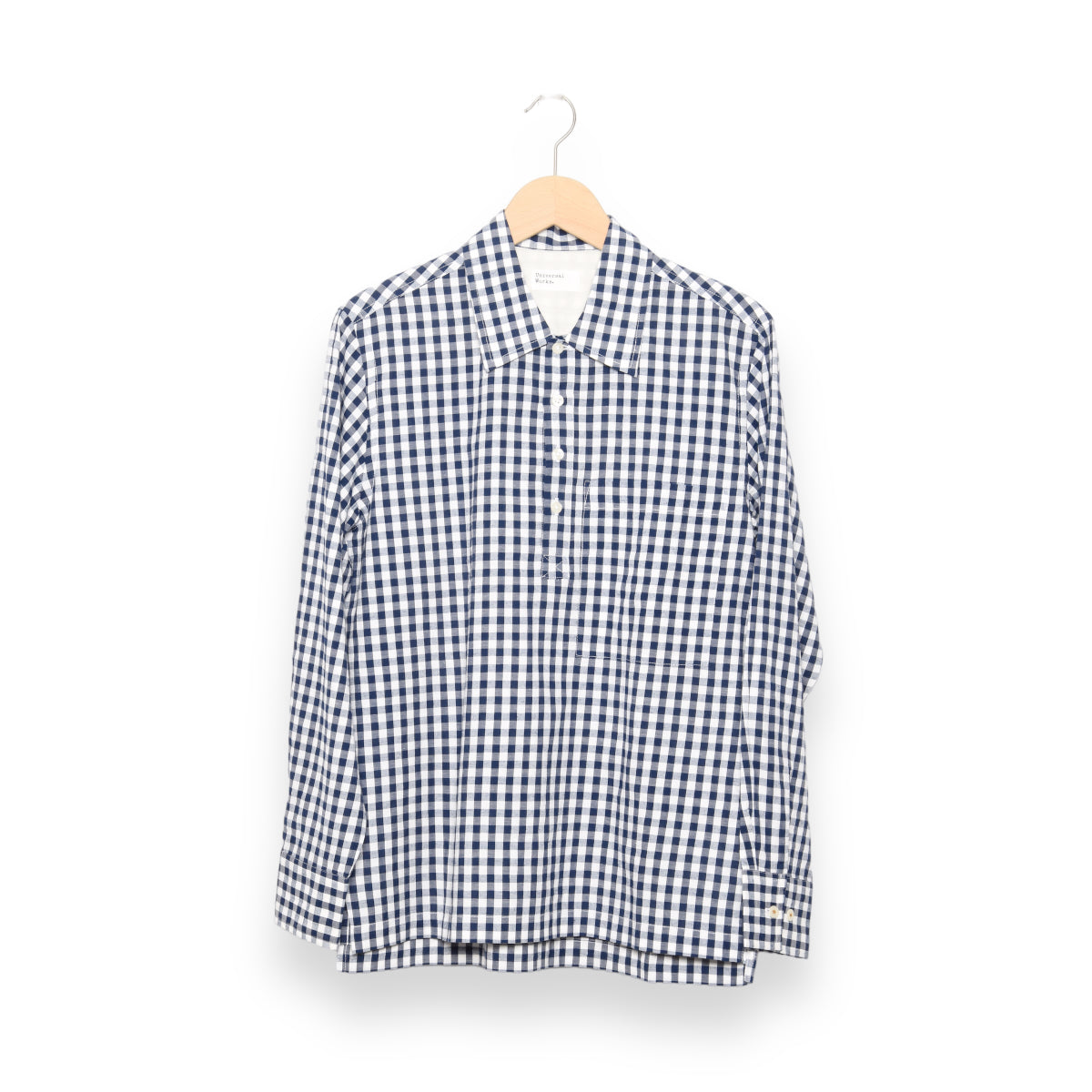 Universal Works Pullover Shirt Navy Gingham Seersucker P28058