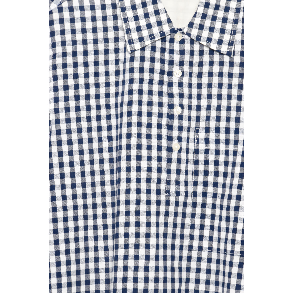 Universal Works Pullover Shirt Navy Gingham Seersucker P28058