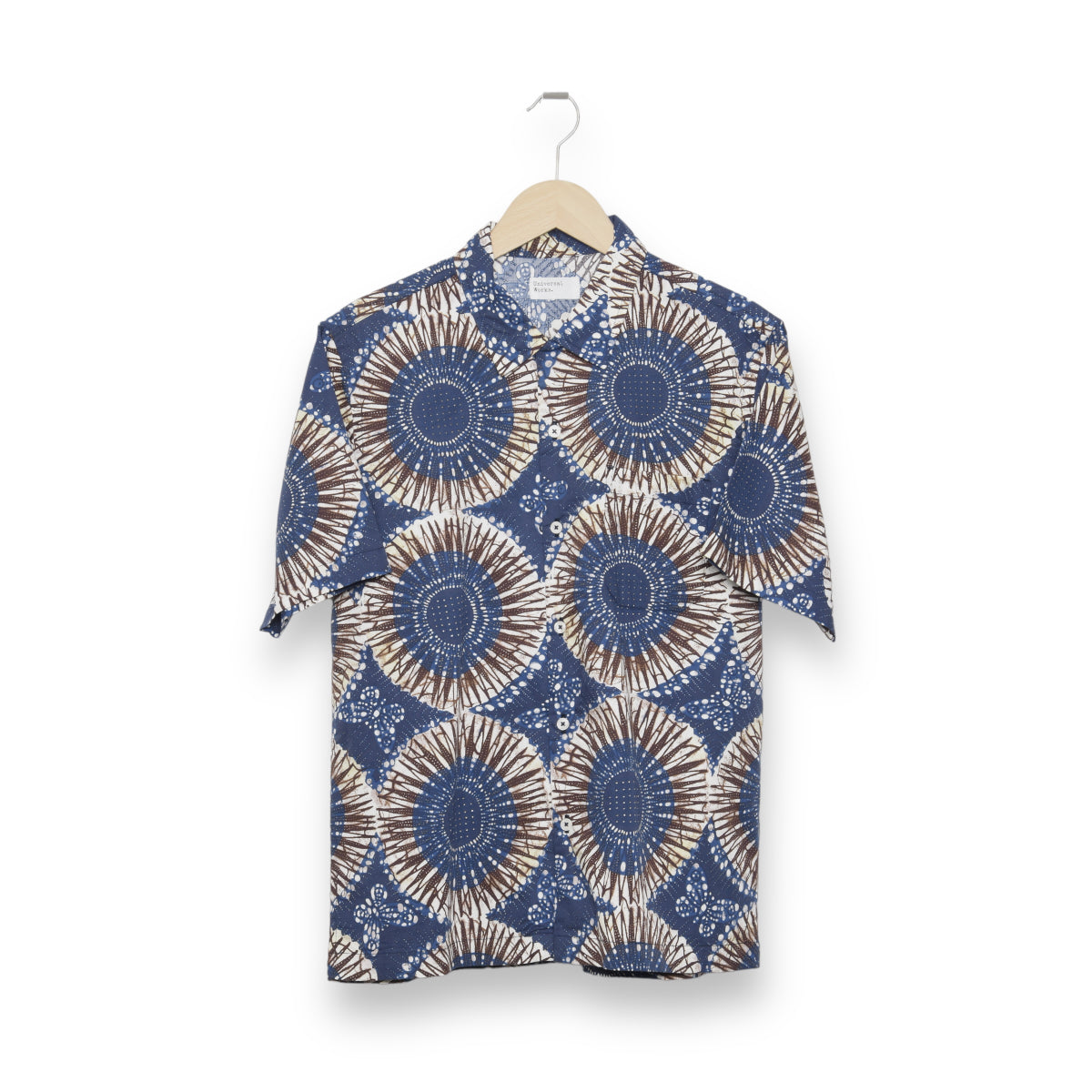 Universal Works Road Shirt, hokkoh print cotton, navy, 28175