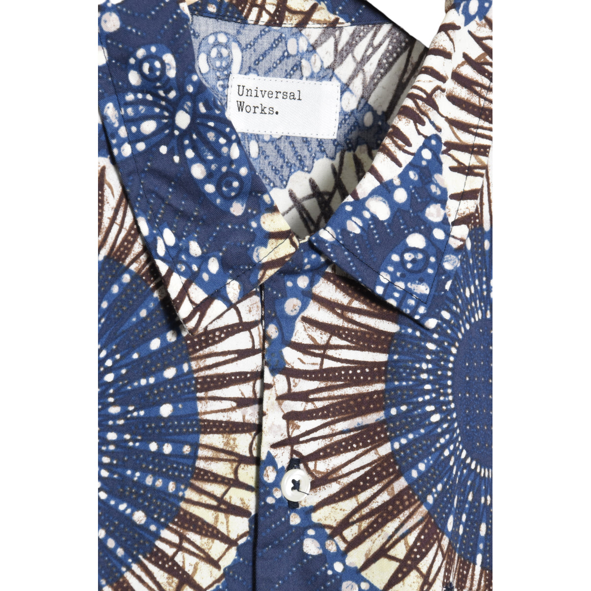 Universal Works Road Shirt, hokkoh print cotton, navy, 28175