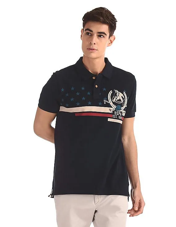 Blue Printed Pique Polo Shirt by U.S. Polo Assn. Denim Co.