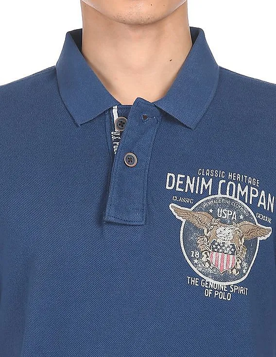 U.S. Polo Assn. Denim Co. Blue Cotton Printed Men's Polo Shirt