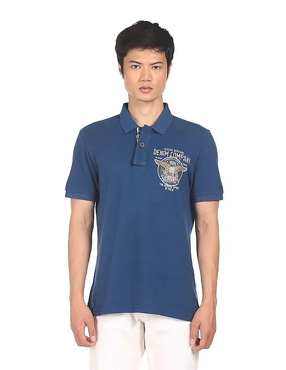 U.S. Polo Assn. Denim Co. Blue Cotton Printed Men's Polo Shirt