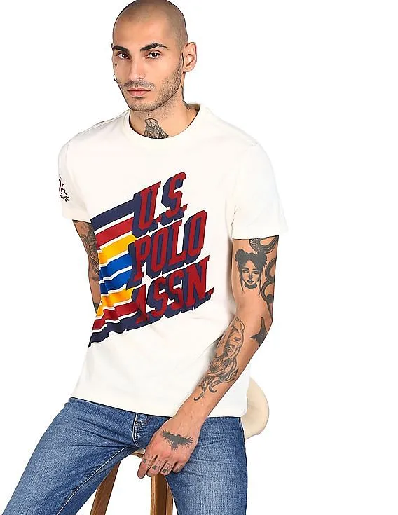 U.S. Polo Assn. Denim Co. Men Off White Crew Neck T-Shirt