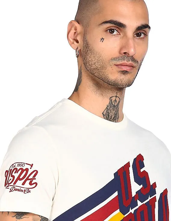 U.S. Polo Assn. Denim Co. Men Off White Crew Neck T-Shirt