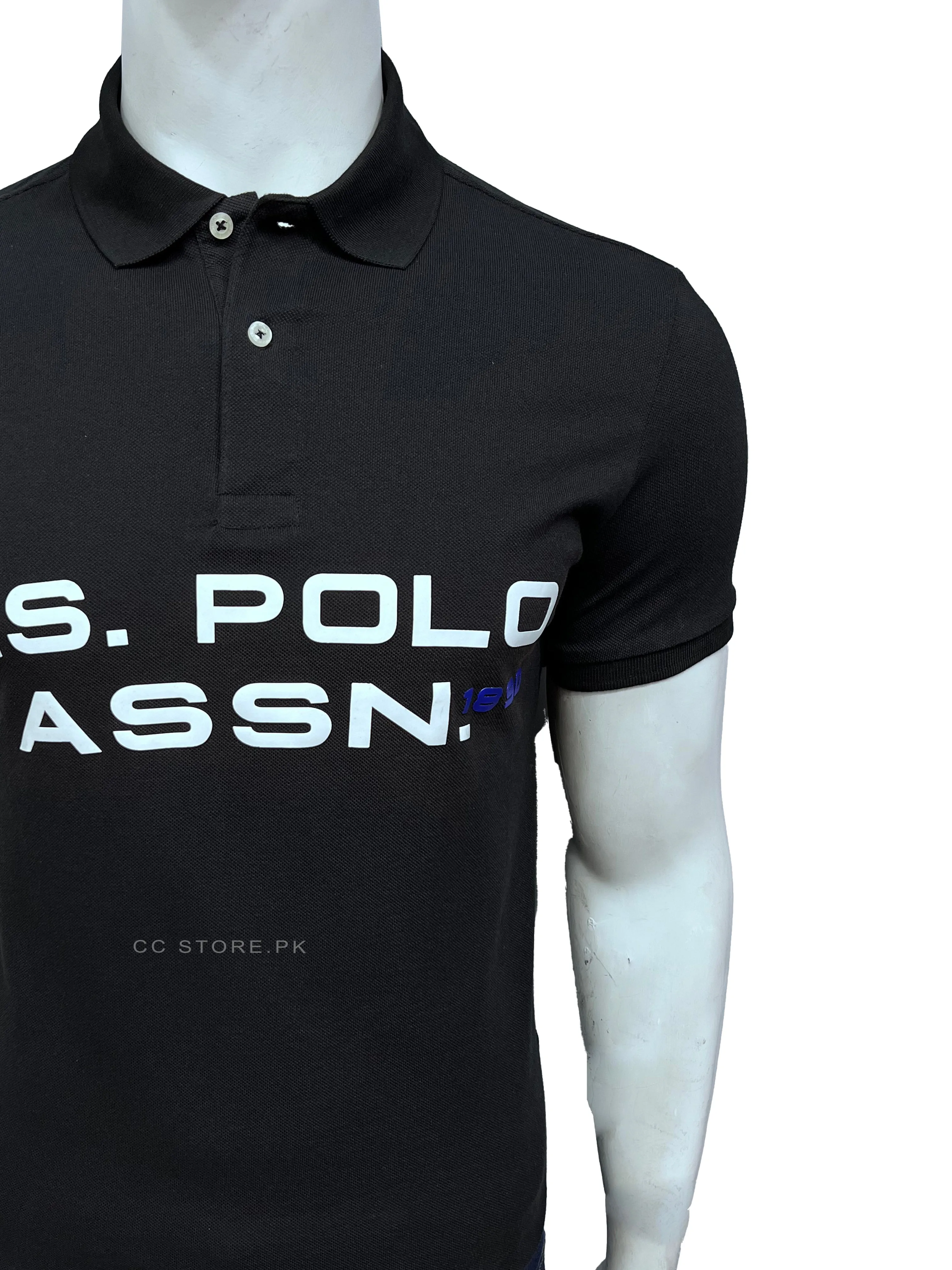 USPA Black Front Written Printed Polo Shirt