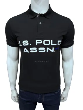 USPA Black Front Written Printed Polo Shirt