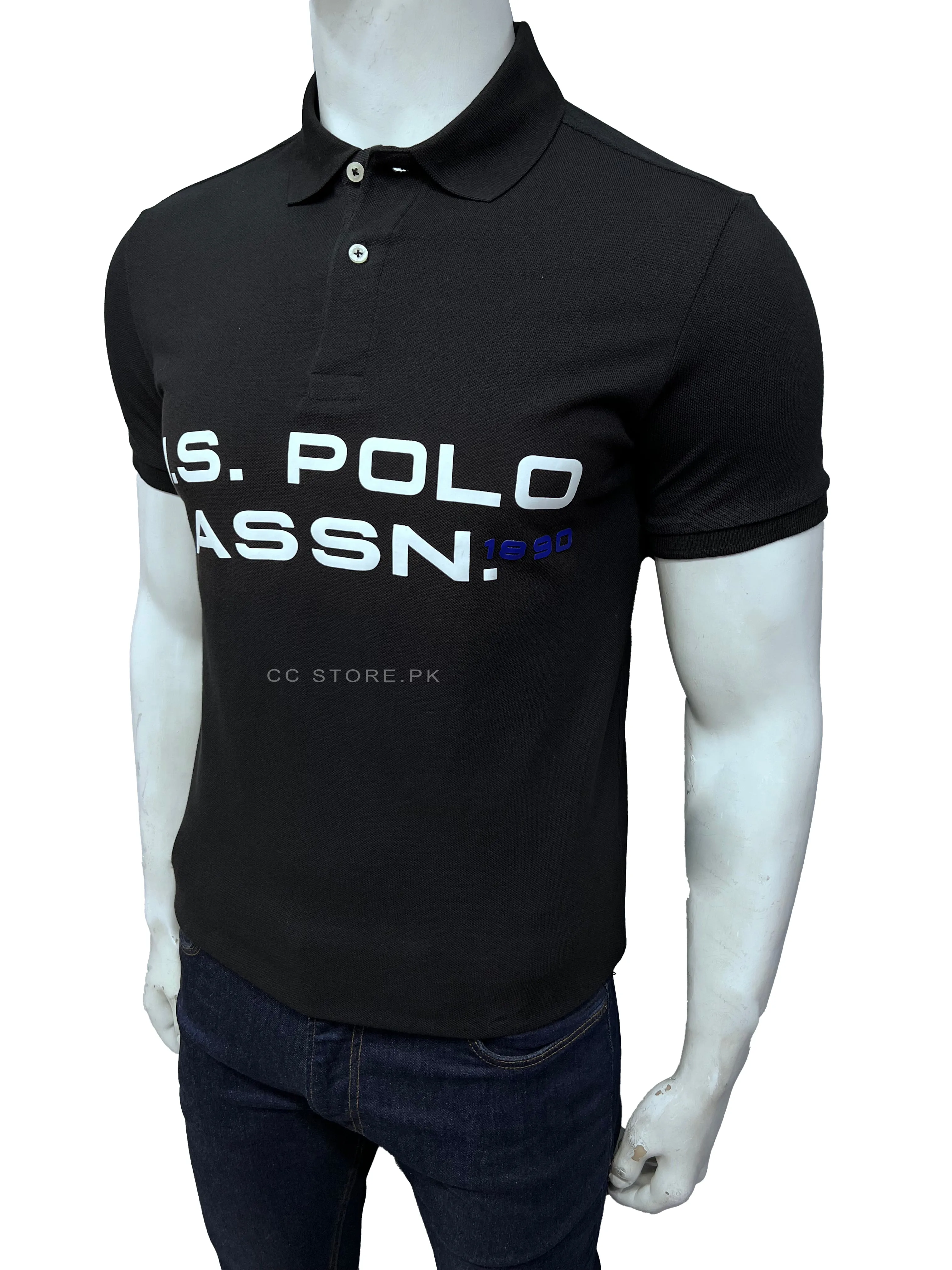 USPA Black Front Written Printed Polo Shirt