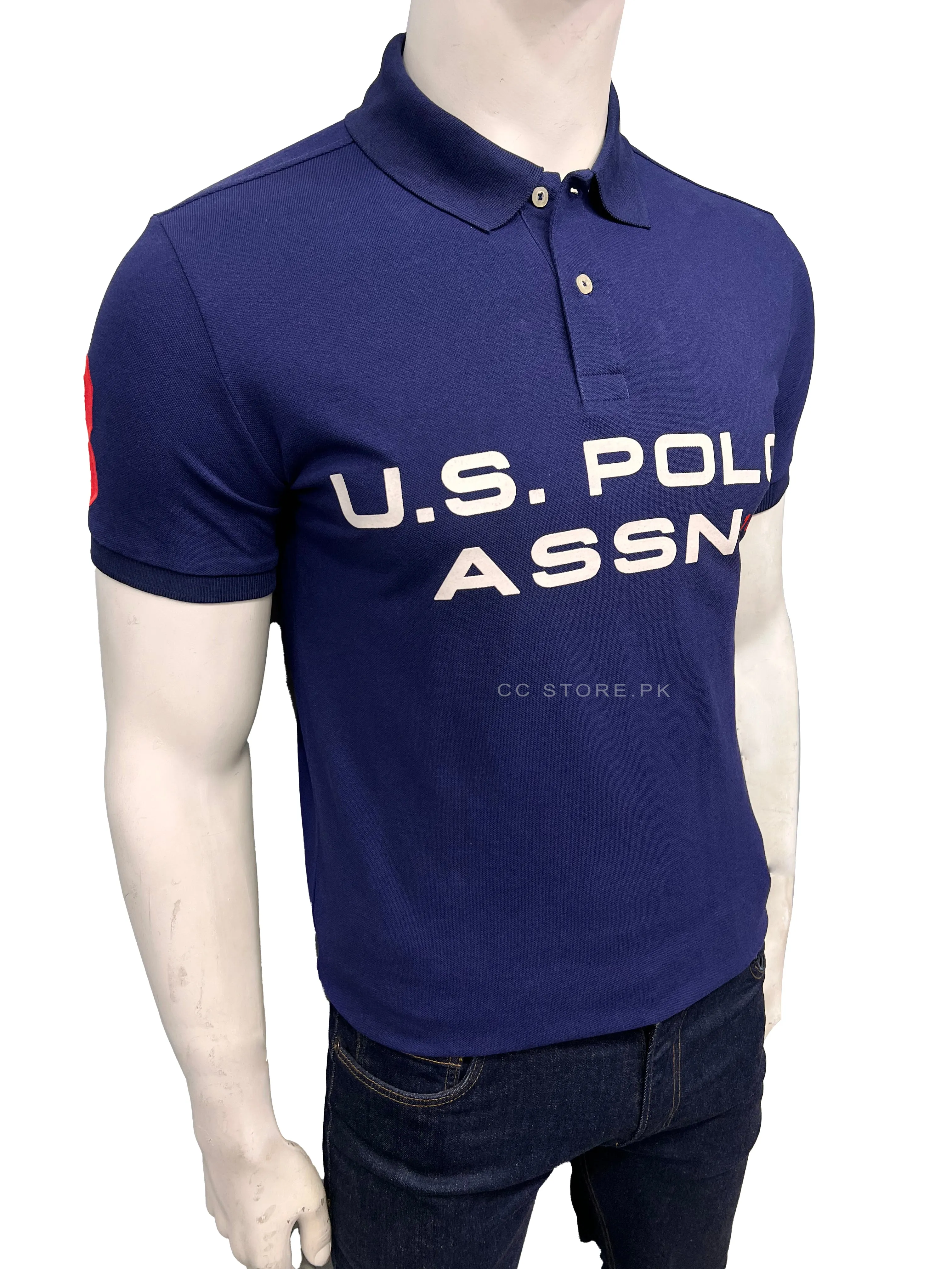 Bright Navy USPA Front Written Printed Polo