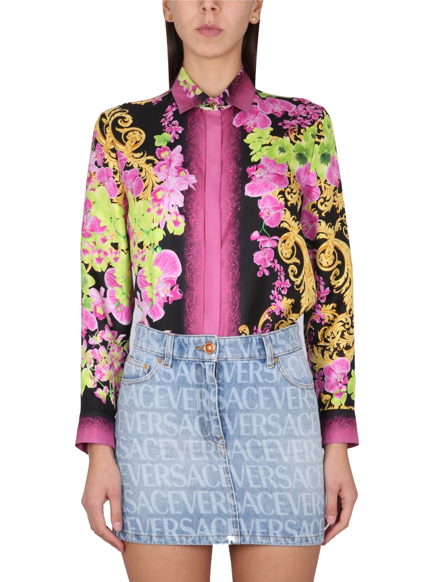 Versace Orchid Jellyfish Print Silk Shirt