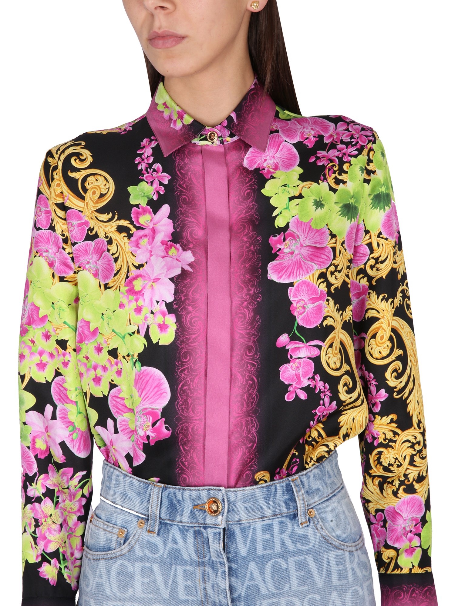 Versace Orchid Jellyfish Print Silk Shirt