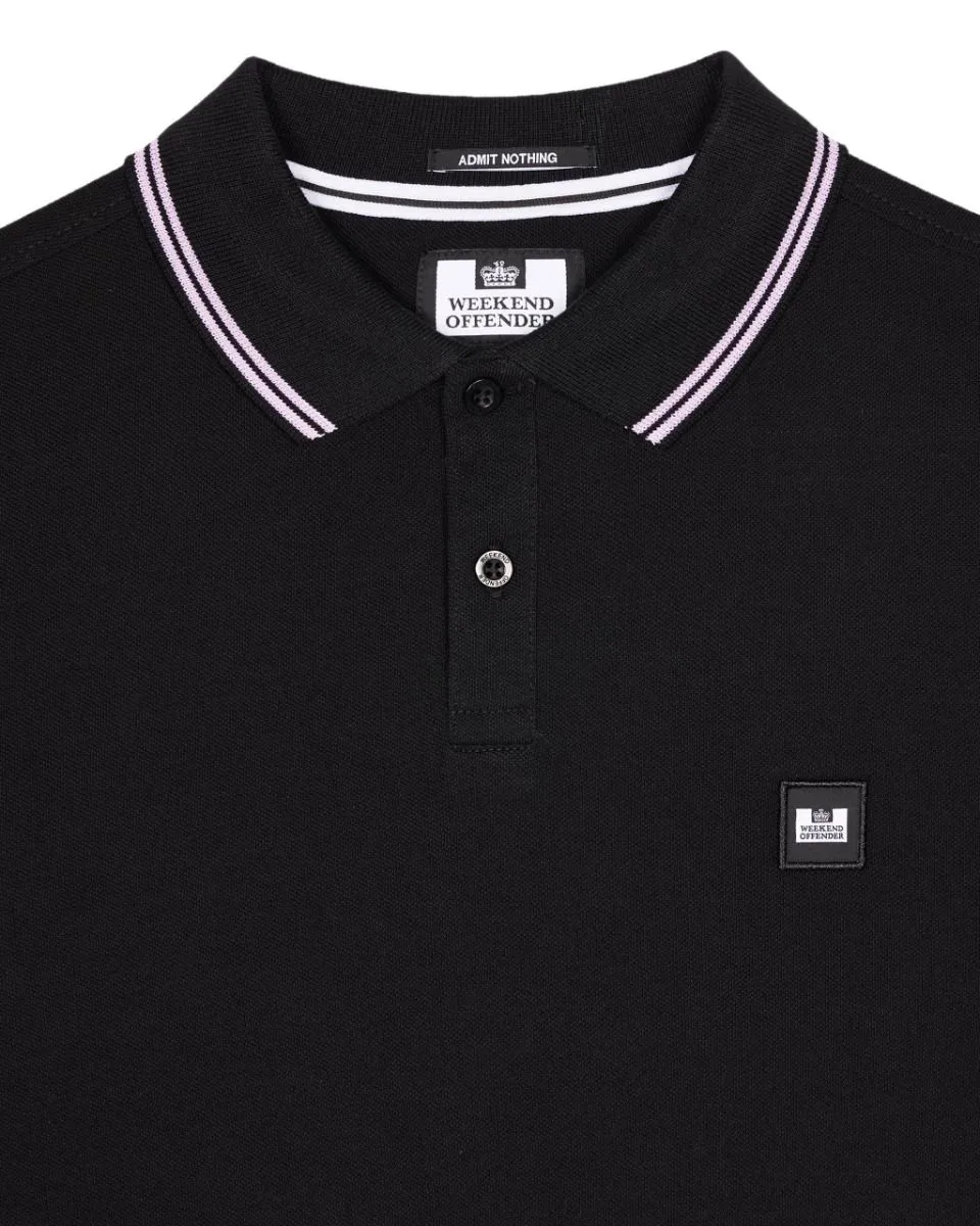 Weekend Offender Farina Double Tipped Polo Shirt in Black Snap Dragon