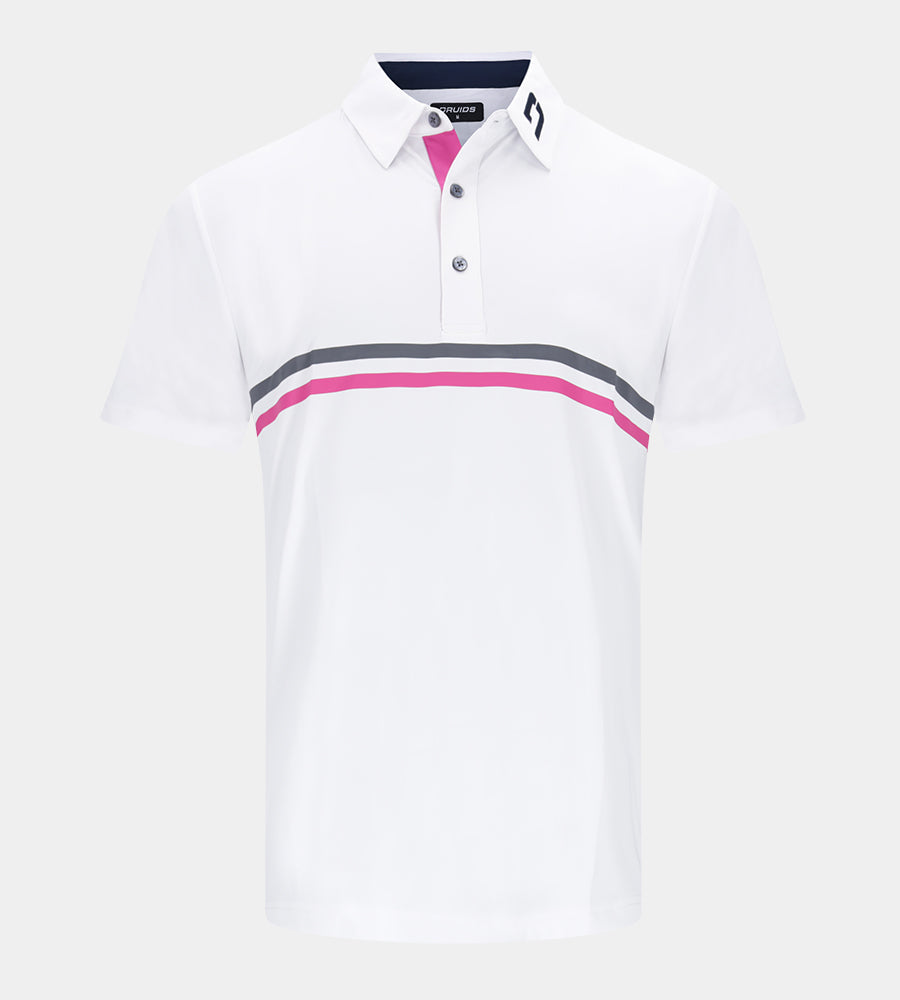 White and navy stripe performance polo shirt