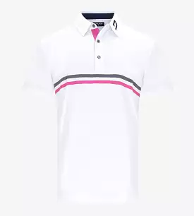 White and navy stripe performance polo shirt