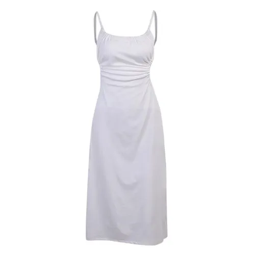 Women Sheath Dress Chiffon Simple Collarless Backless Sleeveless Solid Midi Dress Holiday Outdoor Daily