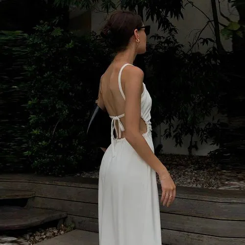 Women Sheath Dress Chiffon Simple Collarless Backless Sleeveless Solid Midi Dress Holiday Outdoor Daily