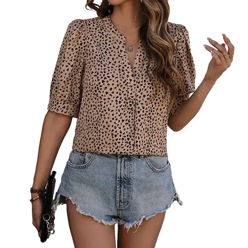 Women's Blouse Short Sleeve T-Shirts - Vacation Leopard Print