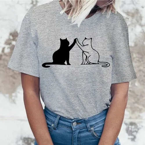 Women's Cat Print Short Sleeve Streetwear T-shirt