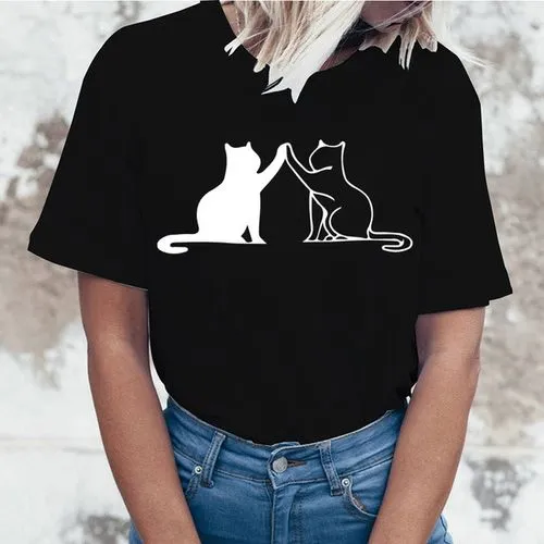 Women's Cat Print Short Sleeve Streetwear T-shirt