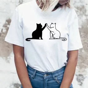 Women's Cat Print Short Sleeve Streetwear T-shirt