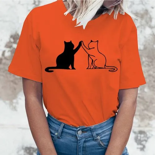 Women's Cat Print Short Sleeve Streetwear T-shirt