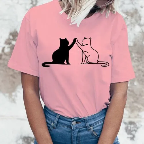 Women's Cat Print Short Sleeve Streetwear T-shirt