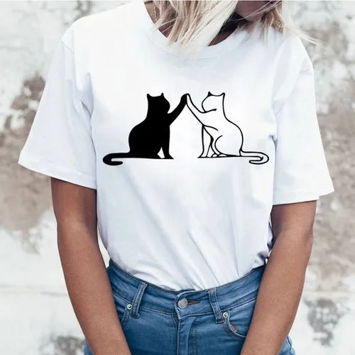 Women's Cat Print Short Sleeve Streetwear T-shirt