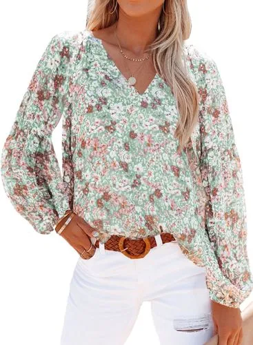 Women's long sleeve blouse, casual ditsy floral t-shirt, elegant