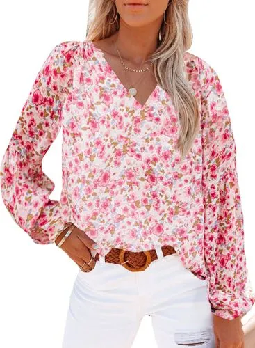 Women's long sleeve blouse, casual ditsy floral t-shirt, elegant