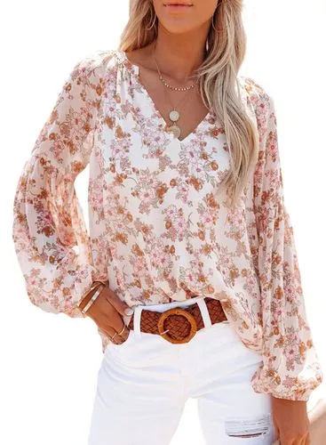 Women's long sleeve blouse, casual ditsy floral t-shirt, elegant