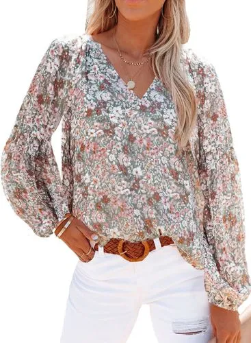 Women's long sleeve blouse, casual ditsy floral t-shirt, elegant