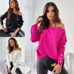 Women's Long Sleeve T-shirts - Casual Solid Color