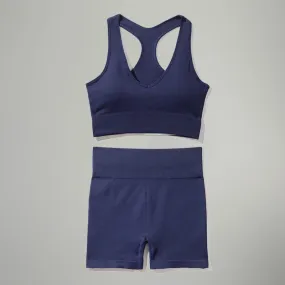 Navy Blue Seamless Bra and High Waist Shorts Yoga Set for Women